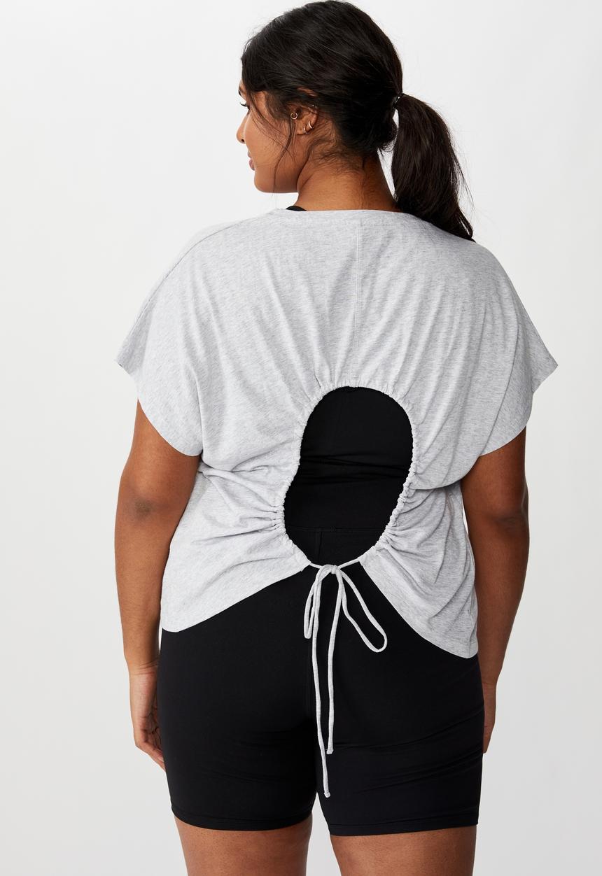 Cotton On - Curve active drop sleeve tie back T-shirt - grey