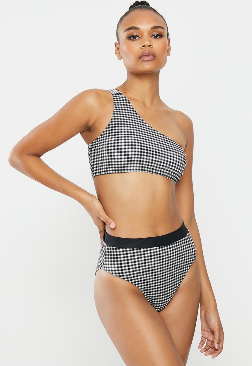 Missguided - Gingham high waist bikini brief - black & white