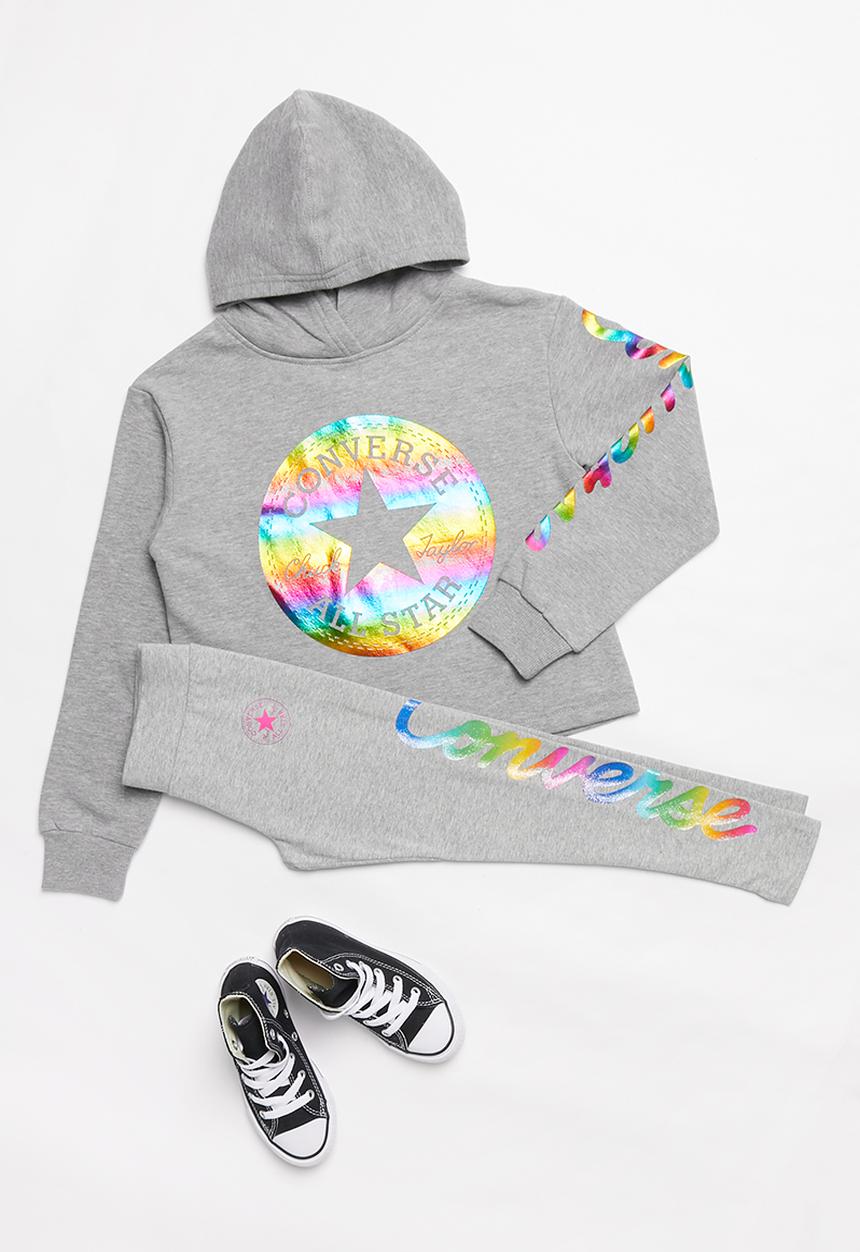 Converse - Converse girls ctp cropped foil hoodie - grey 