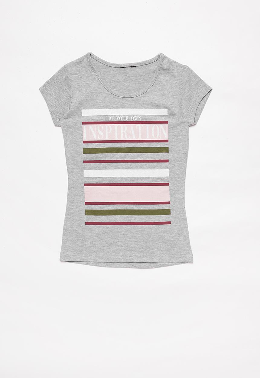 Rebel Republic - Girls slogan tee - grey