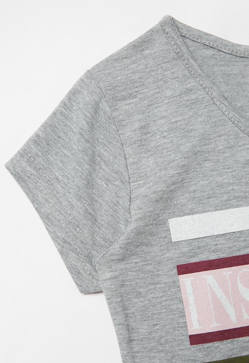 Rebel Republic - Girls slogan tee - grey