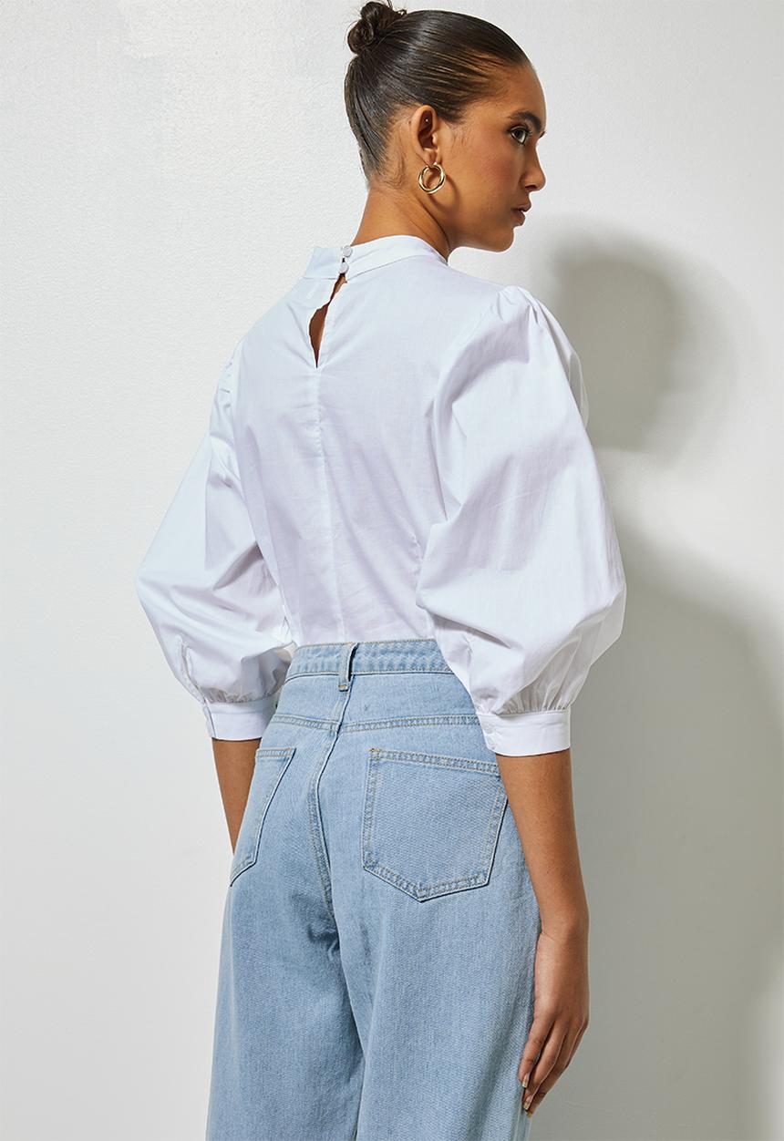 Superbalist - High neck puff sleeve blouse - white