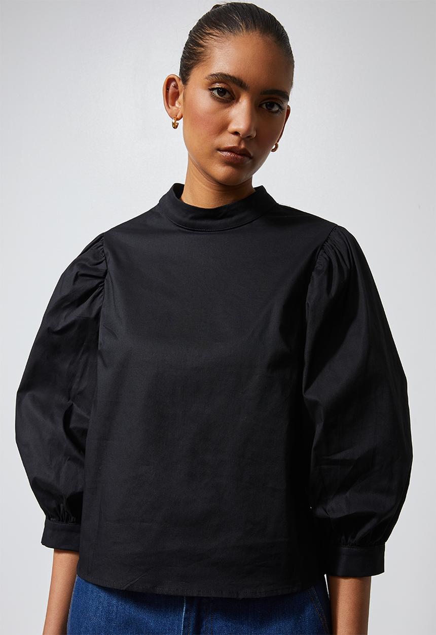 Superbalist - High neck puff sleeve blouse - black