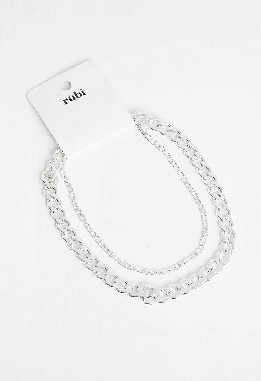 Rubi - Peri double layer chunky chain necklace - silver