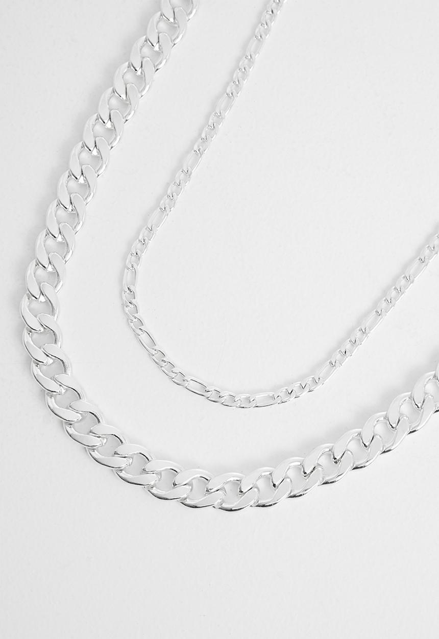 Rubi - Peri double layer chunky chain necklace - silver