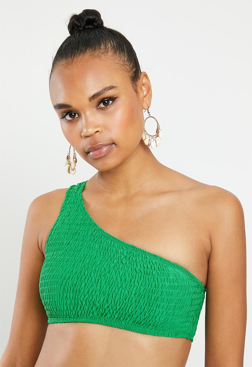 Missguided - Crinkle one shoulder bikini top - green