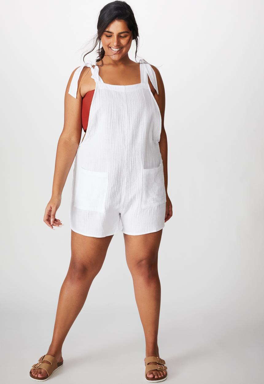 Cotton On - Curve tie up beach playsuit - white