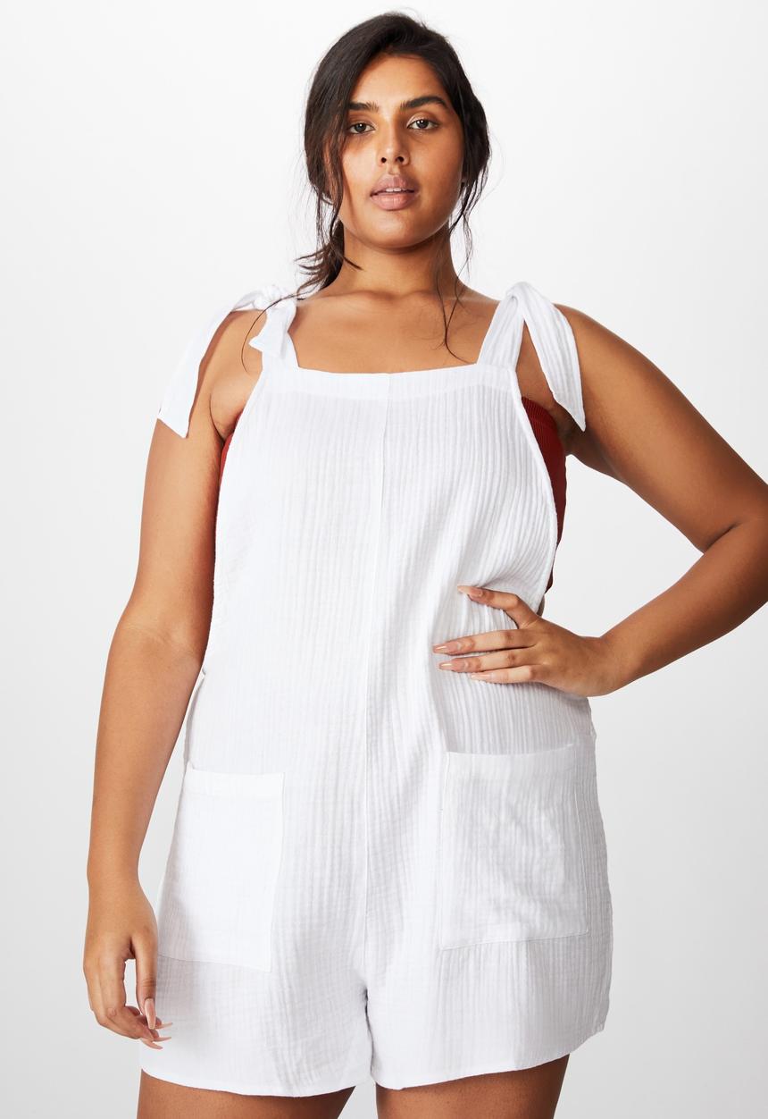 Cotton On - Curve tie up beach playsuit - white