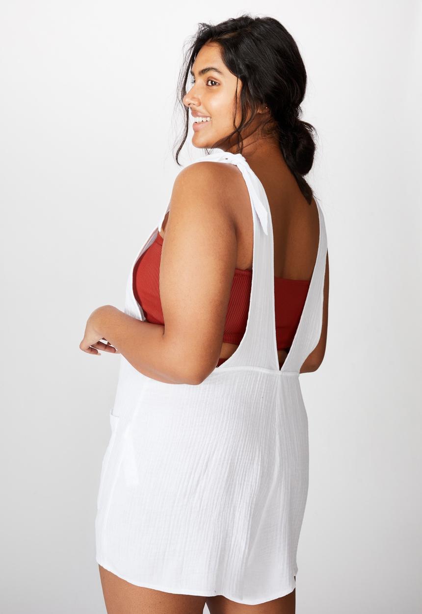 Cotton On - Curve tie up beach playsuit - white