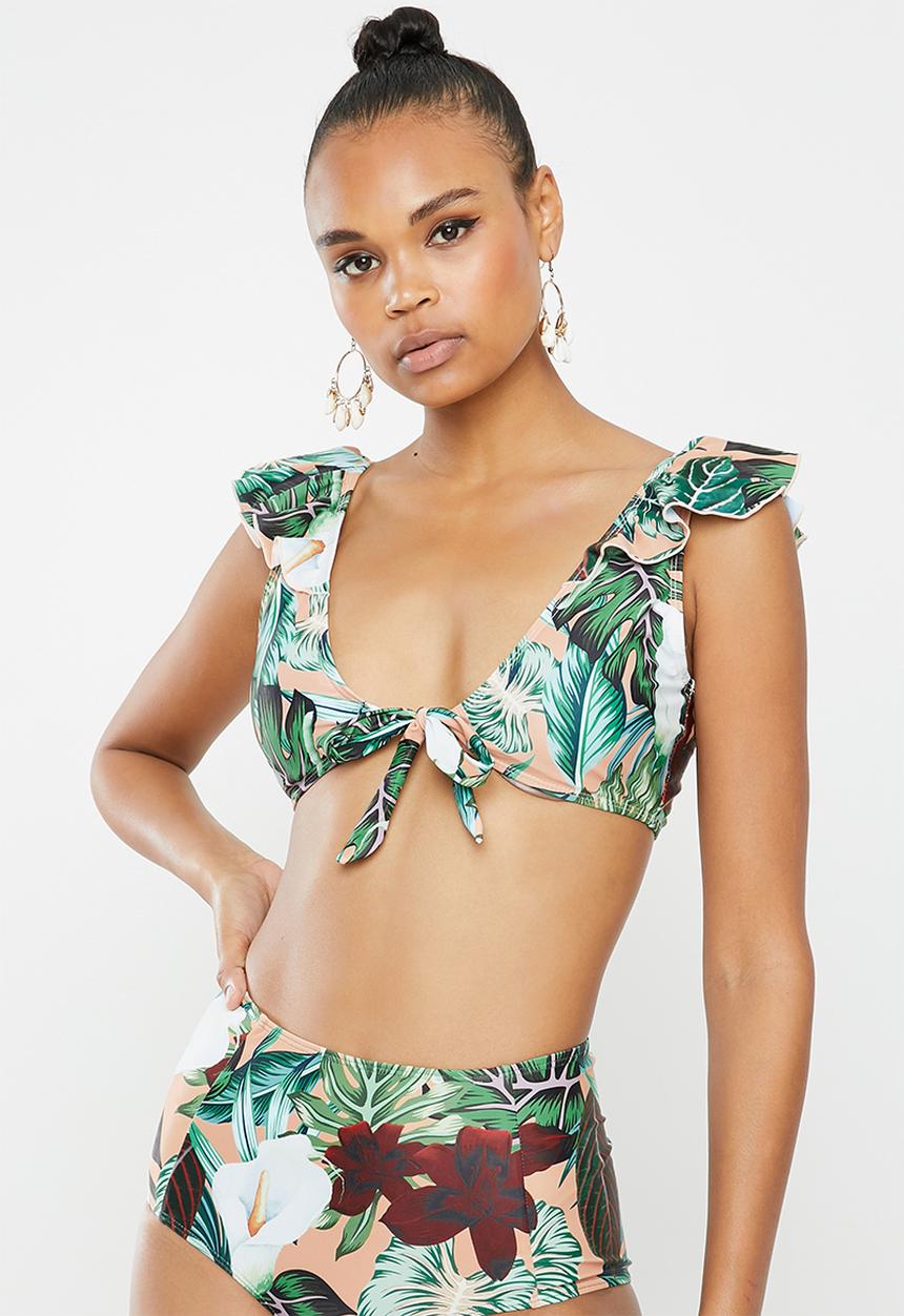 Missguided - Floral frill tie front top - multi 