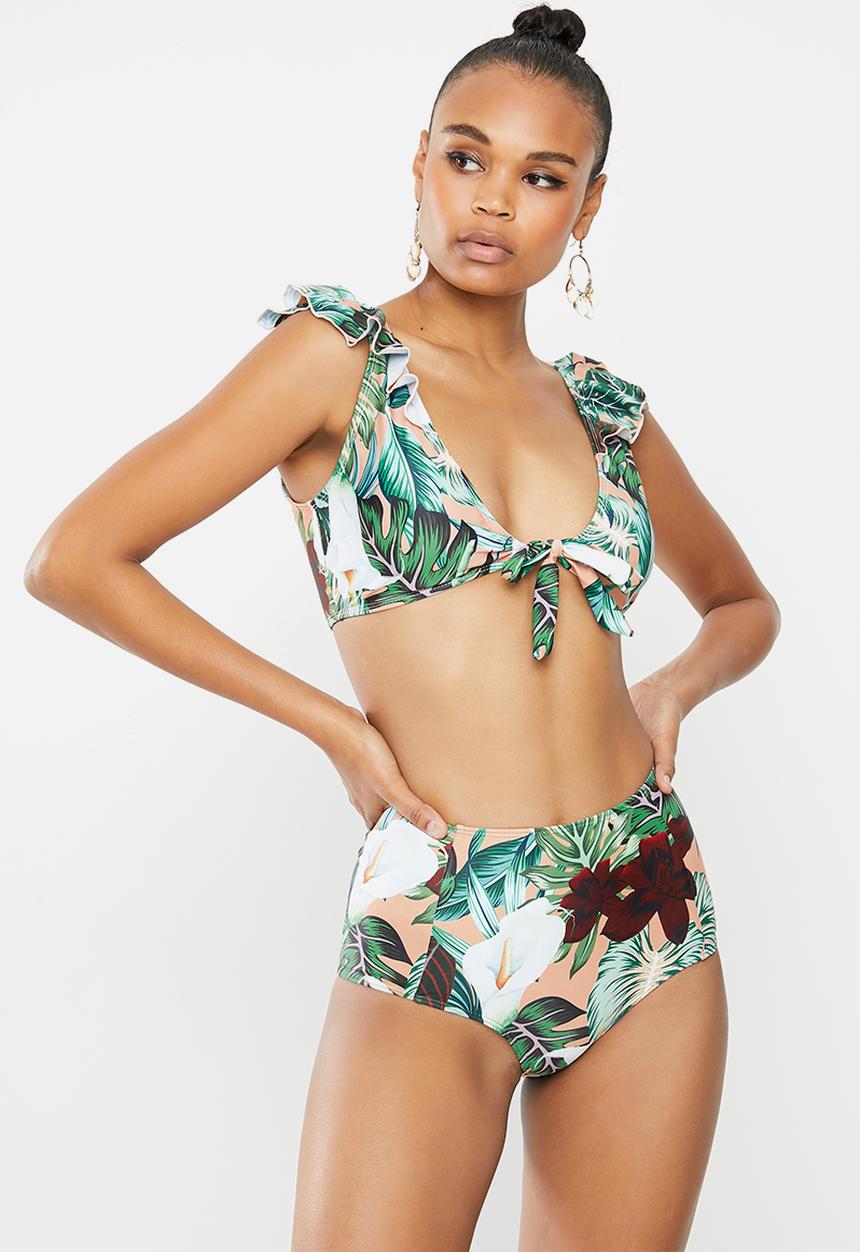 Missguided - Floral frill tie front top - multi 