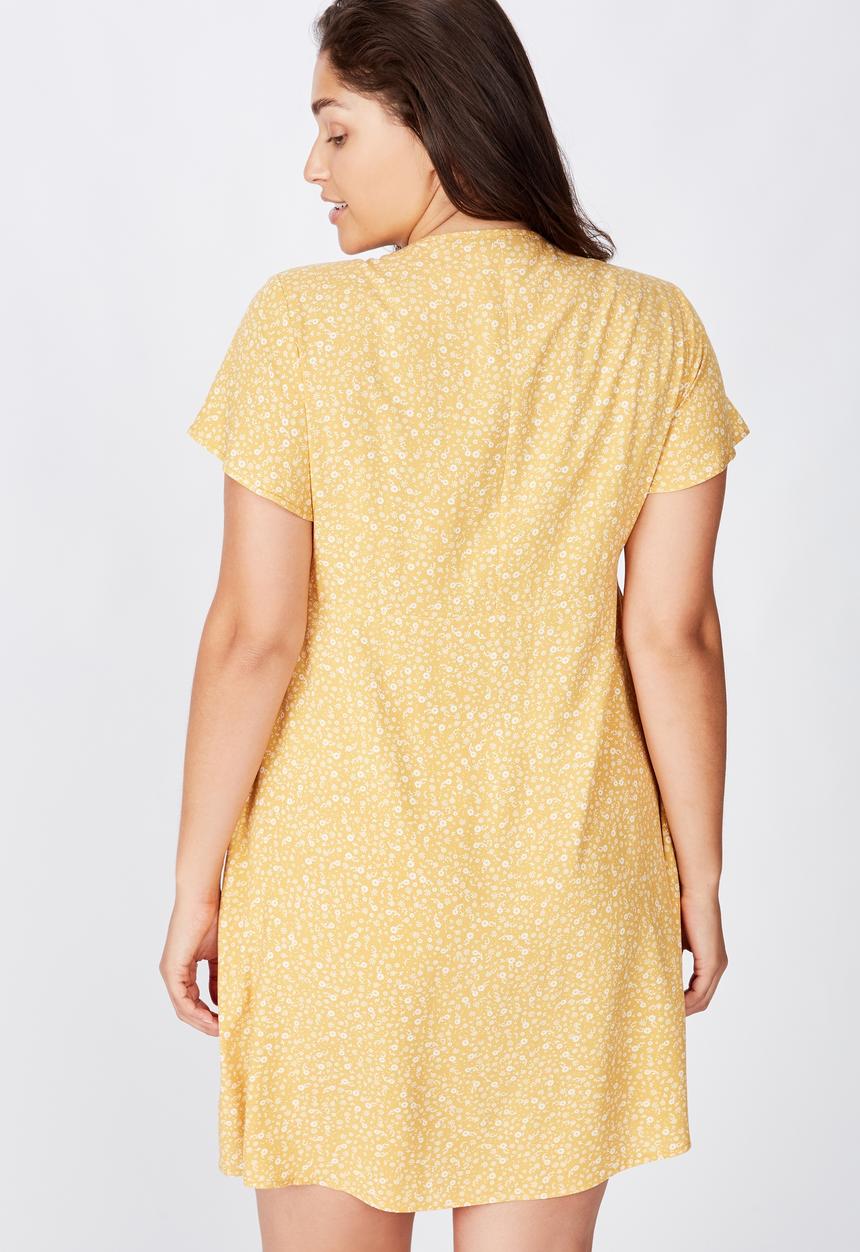 Cotton On - Curve woven miranda tie front mini dress - yellow