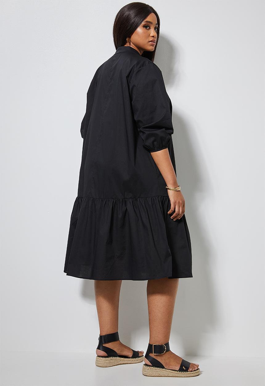 Superbalist - Cotton button through tier dress - black