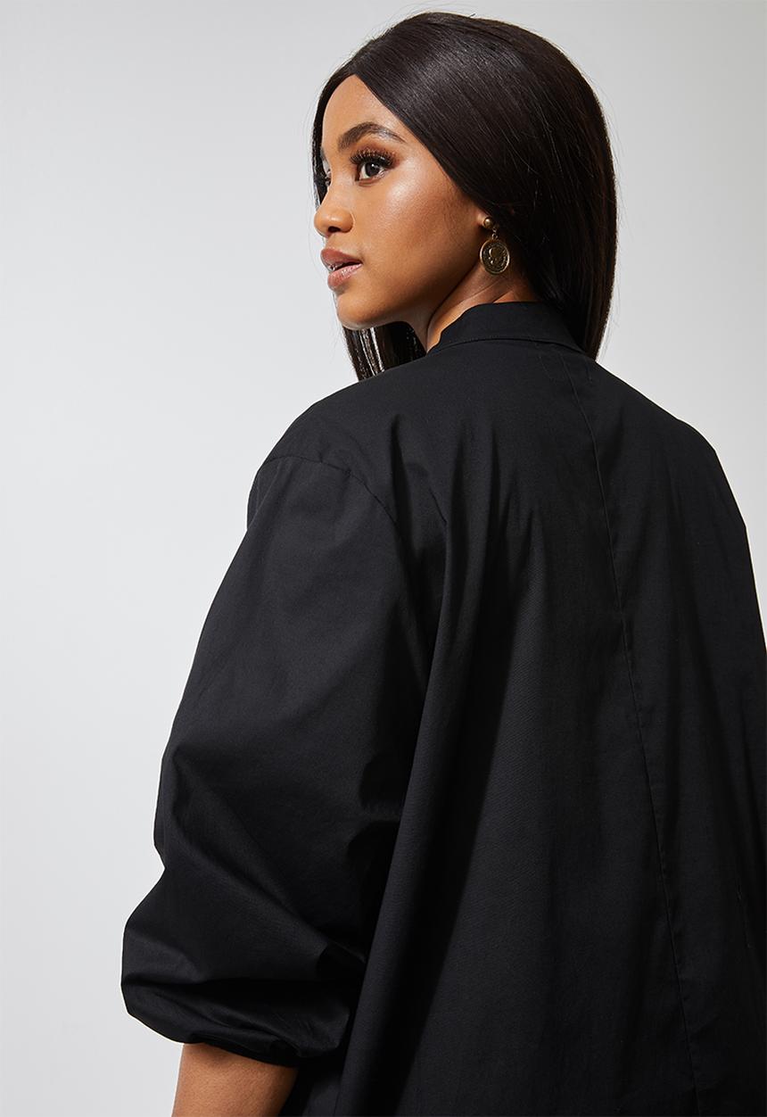 Superbalist - Cotton button through tier dress - black