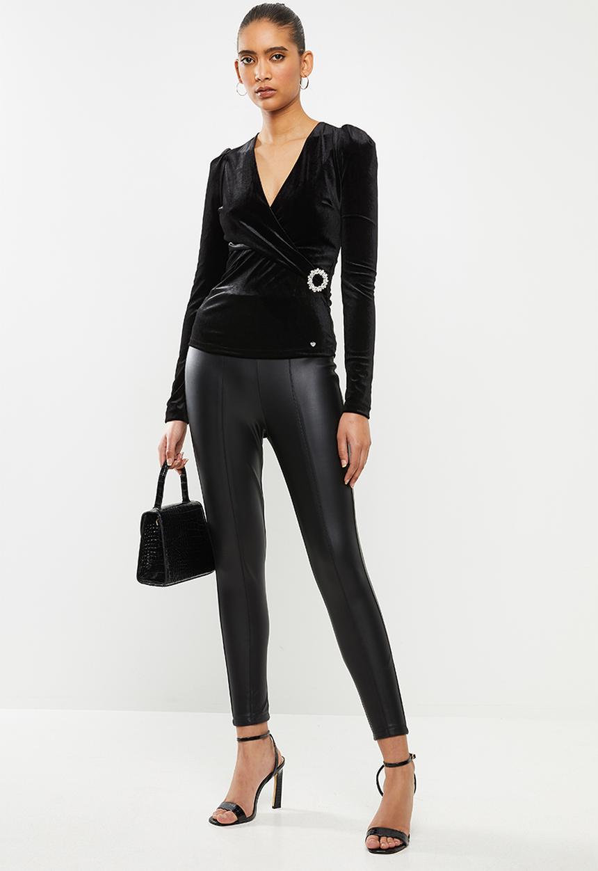SISSY BOY - Girl boss: asymmetric velvet blouse with poofy sleeve - black