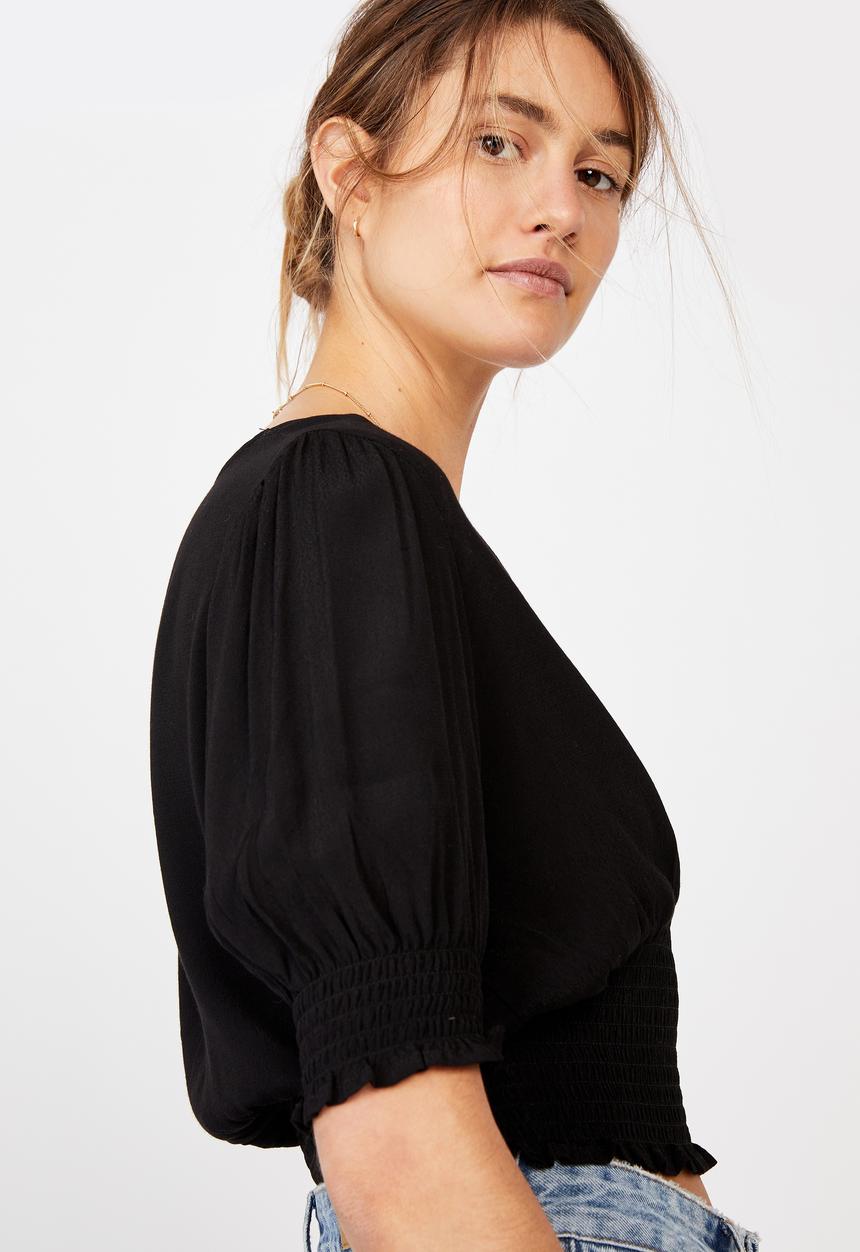 Cotton On - Puff sleeve tea blouse - black