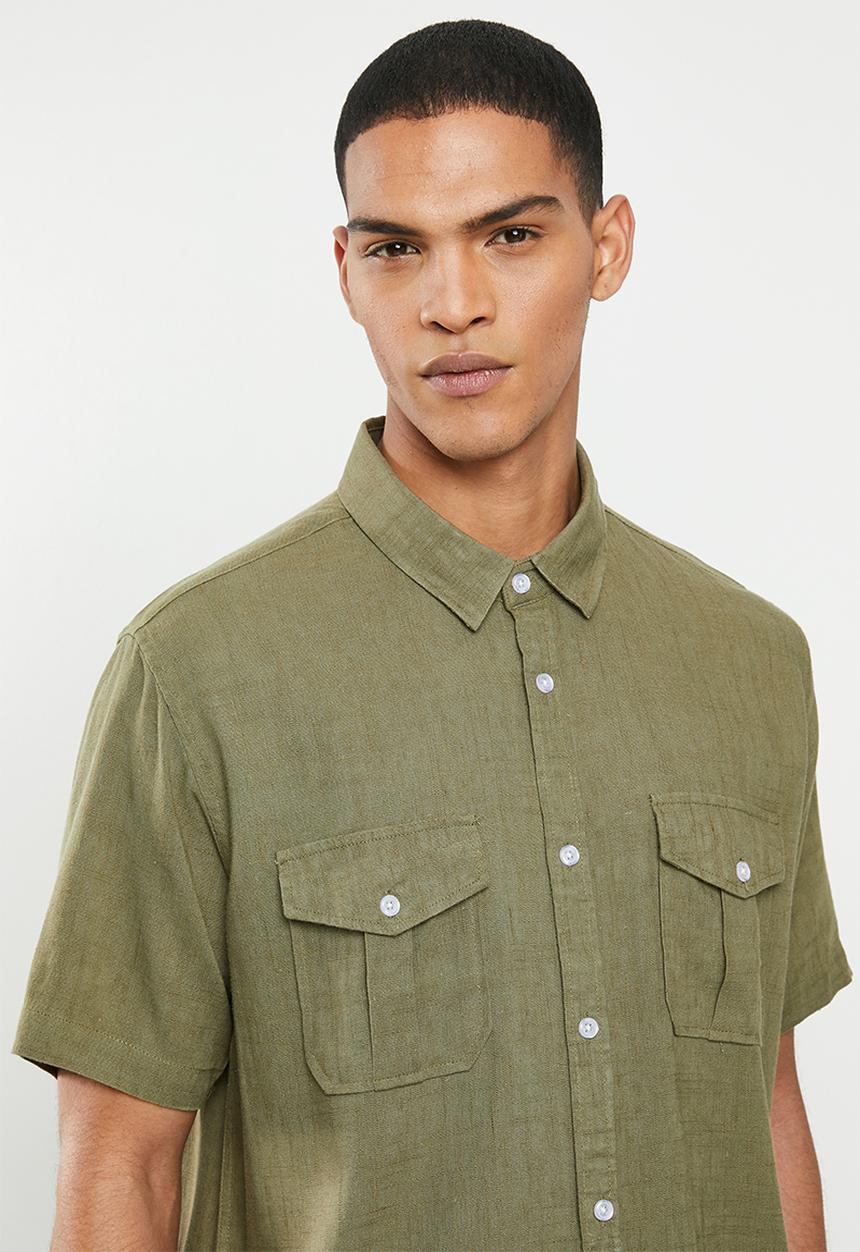 Brave Soul - Obelisk linen blend shirt - khaki
