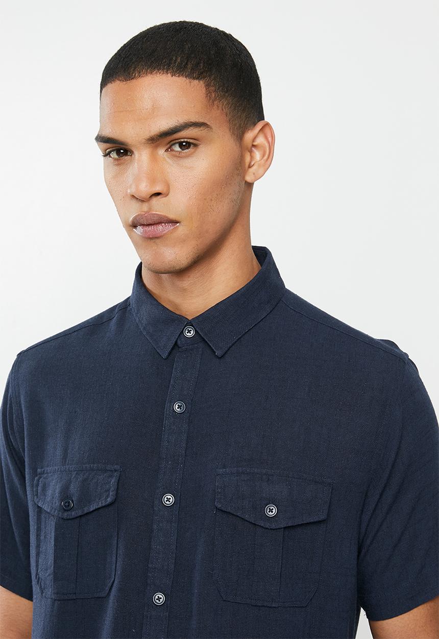 Brave Soul - Obelisk linen blend shirt - navy