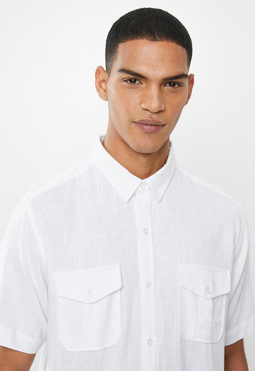 Brave Soul - Obelisk linen blend shirt - white