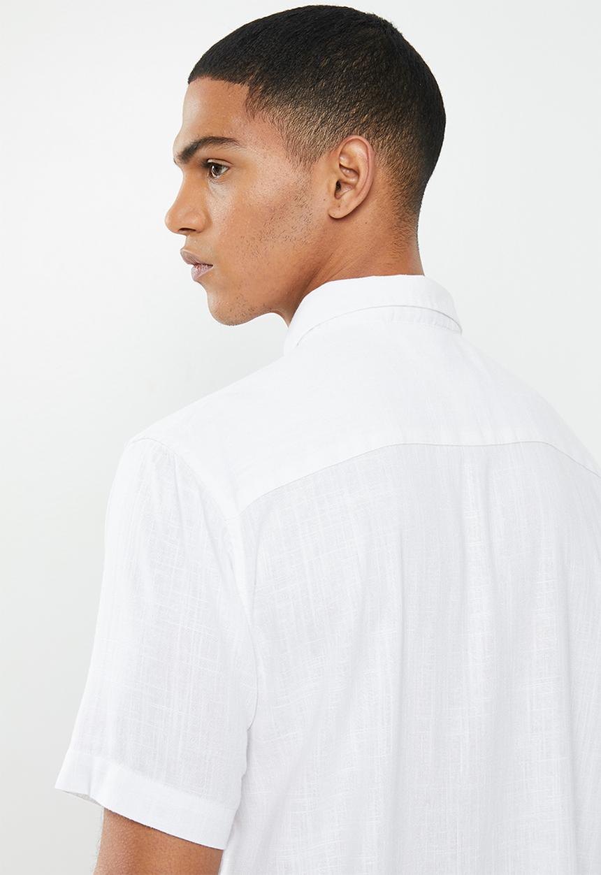 Brave Soul - Obelisk linen blend shirt - white