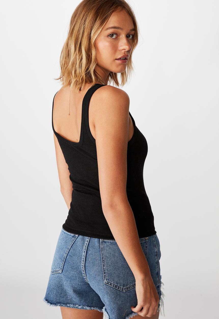 Cotton On - Turnback scoop tank - black
