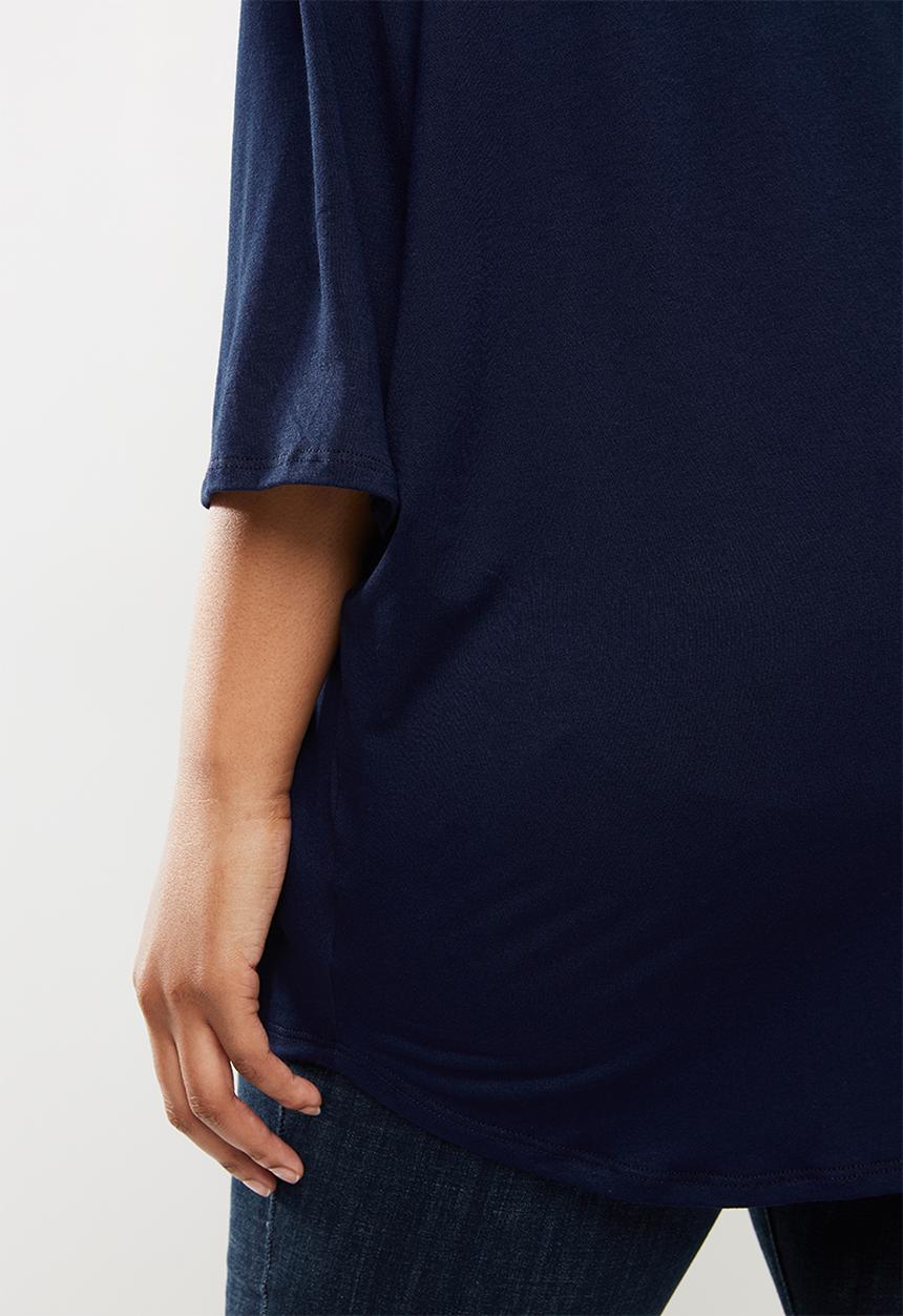 edit Plus - 3/4 Sleeve curved hem tee - navy