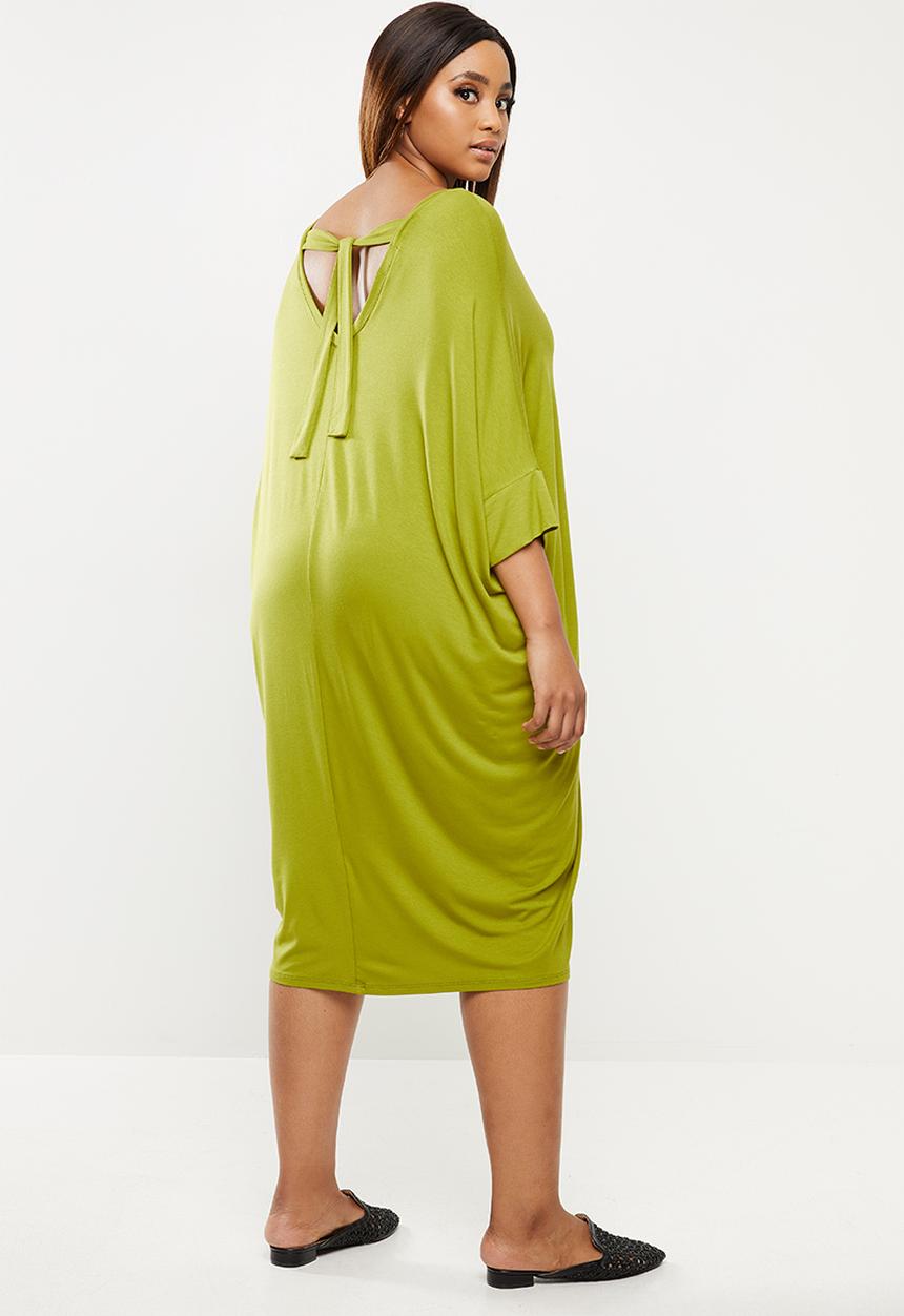 edit Plus - Easy cacoon tie back dress - green
