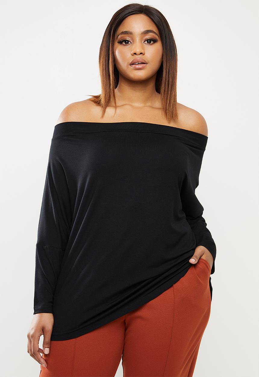 edit Plus - Wide neck off-the-shoulder top - black