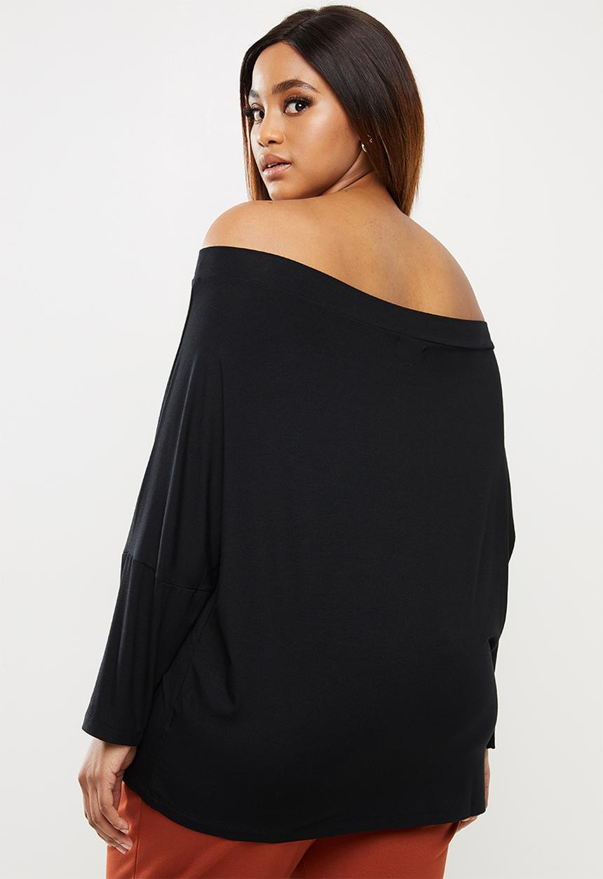 edit Plus - Wide neck off-the-shoulder top - black
