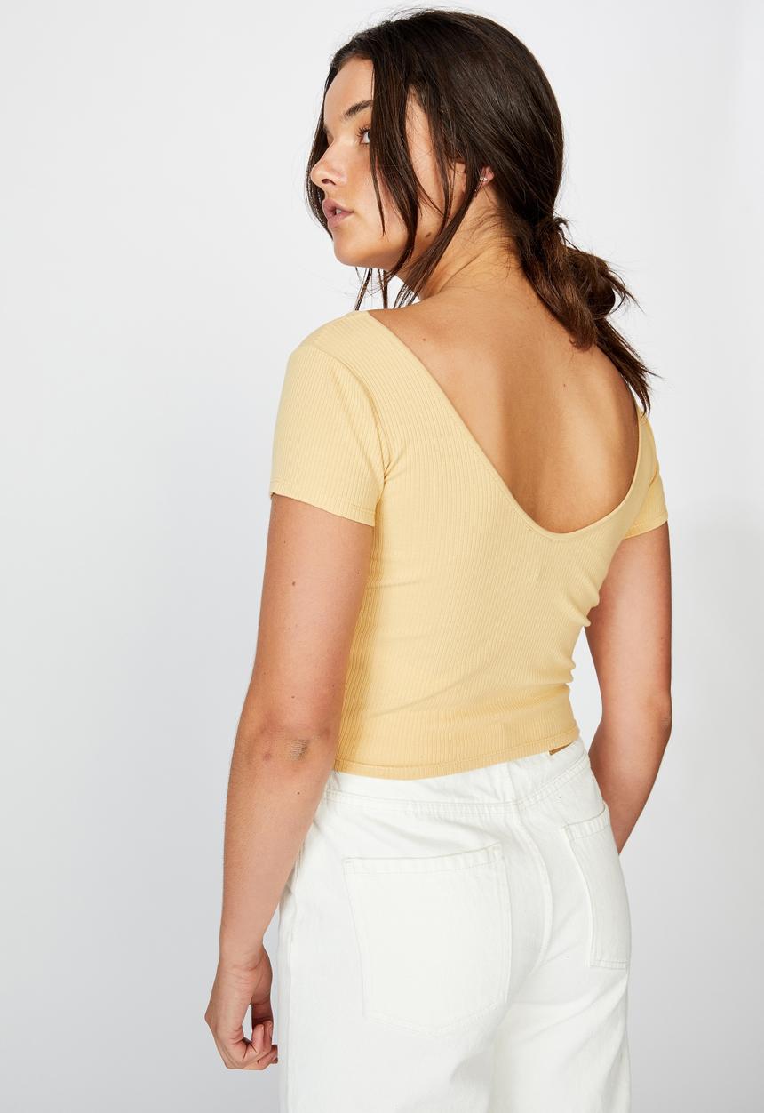 Factorie - Ladder detail short sleeve top - yellow