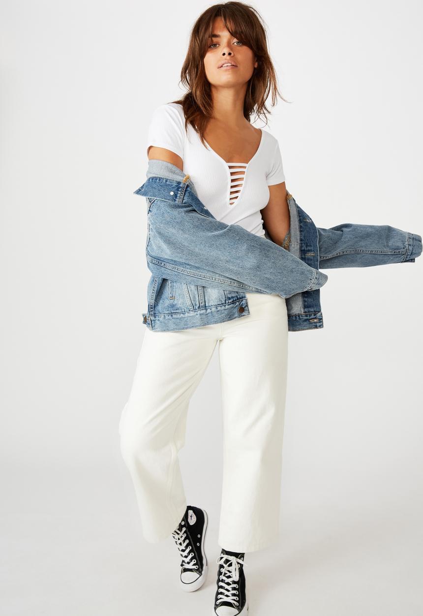 Factorie - Ladder detail short sleeve top - white