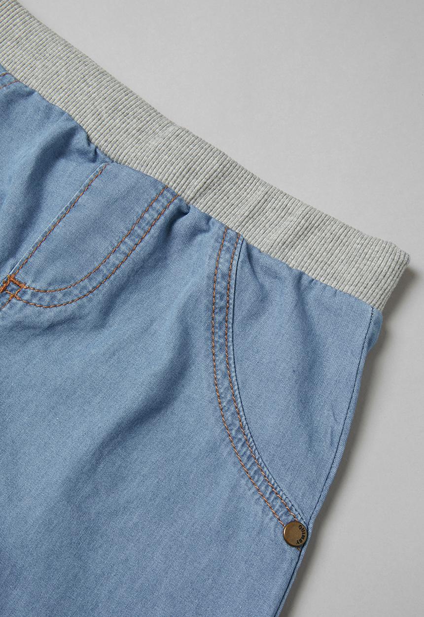 Quimby - Girls top & denim shorts - off white & blue 