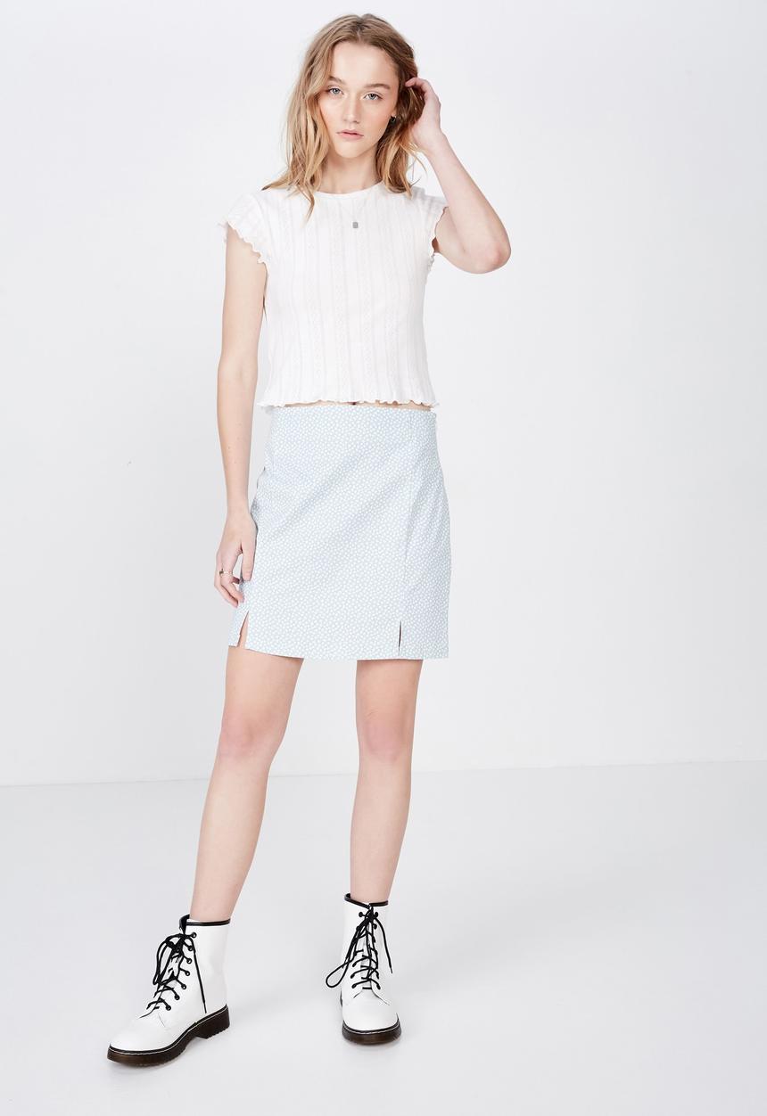 Factorie - Short sleeve pointelle top - white