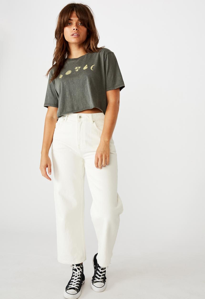 Factorie - Short sleeve raw edge crop T-shirt - washed asphalt