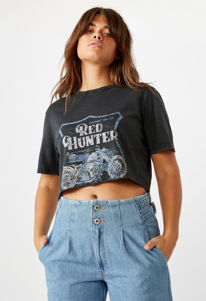 Factorie - Short sleeve raw edge crop T-shirt - washed black