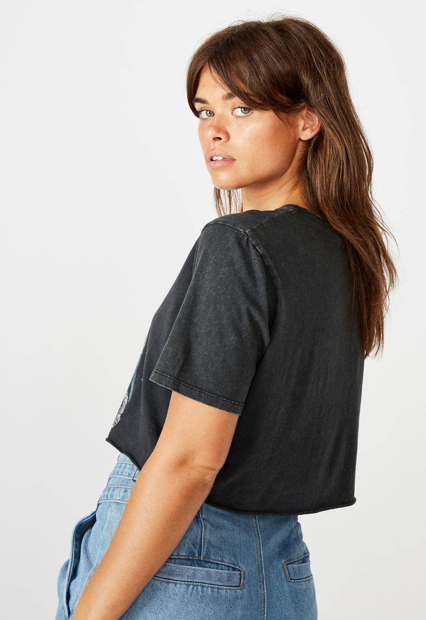 Factorie - Short sleeve raw edge crop T-shirt - washed black
