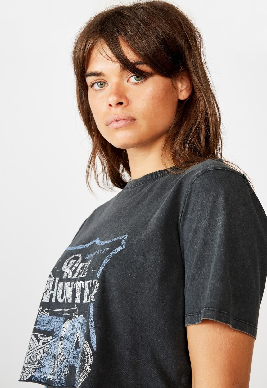 Factorie - Short sleeve raw edge crop T-shirt - washed black