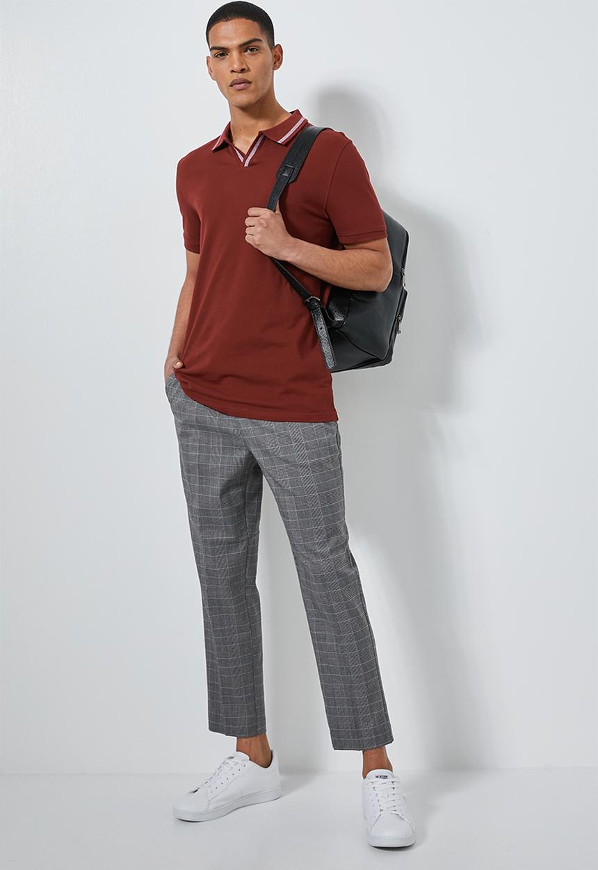 Superbalist - Luka notch neck pique golfer - burgundy