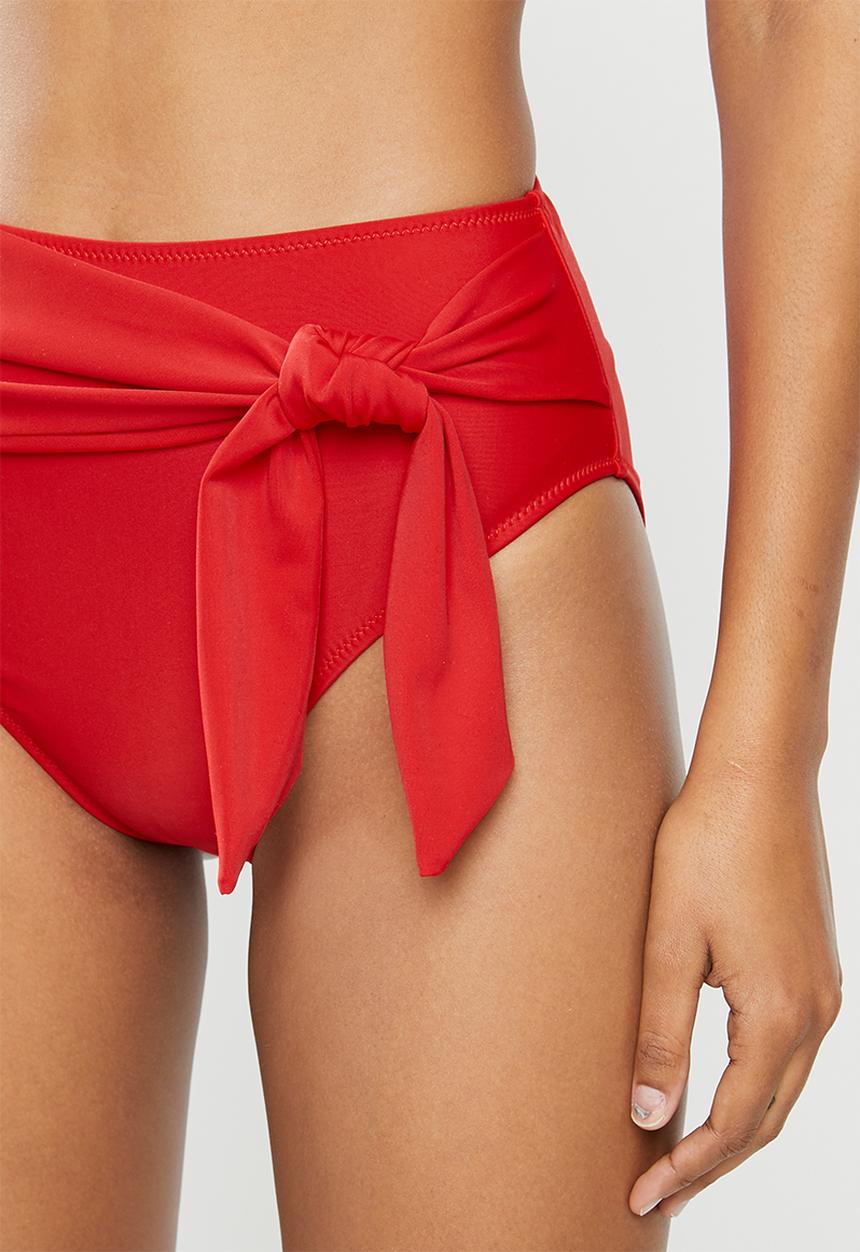 Missguided - Tie high waist bikini bottom - red
