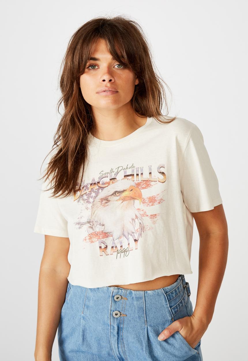 Factorie - Short sleeve raw edge crop T-shirt - washed ivory 