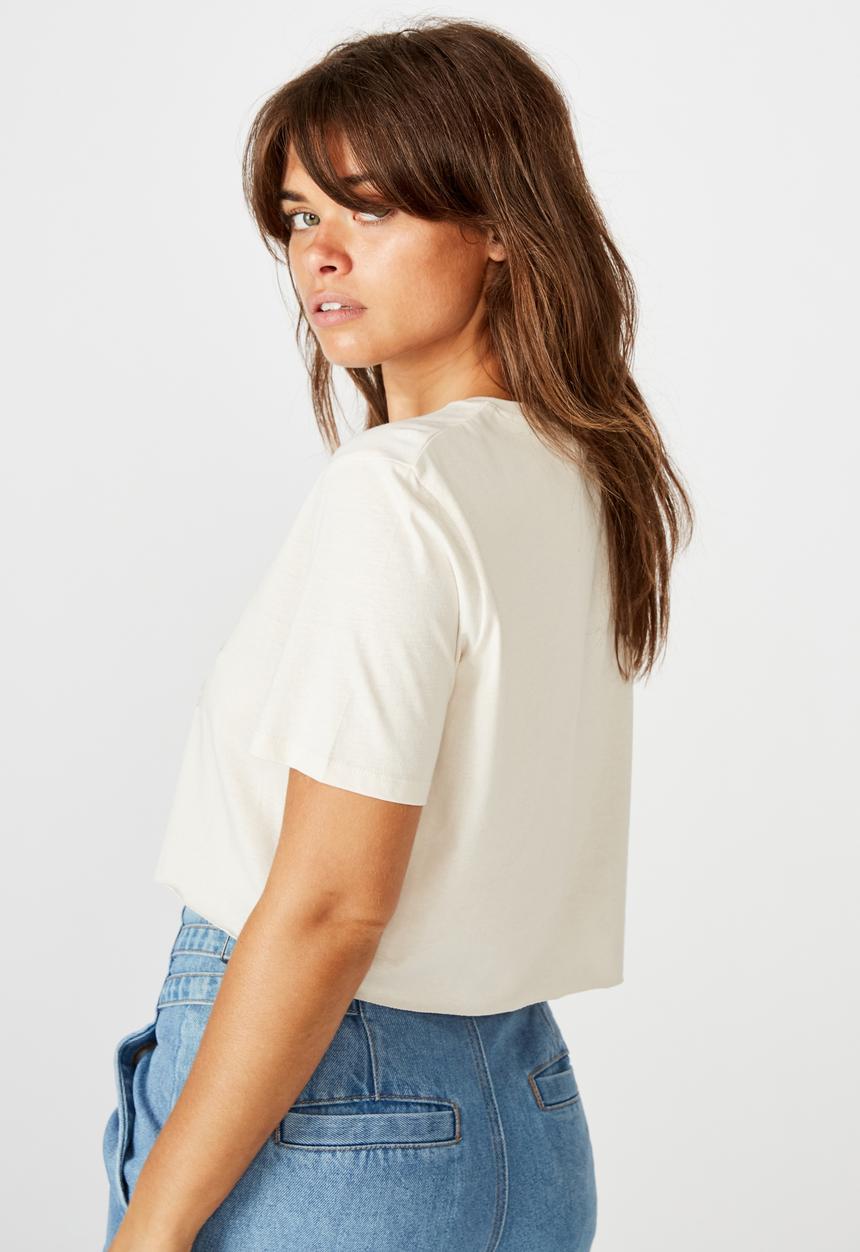 Factorie - Short sleeve raw edge crop T-shirt - washed ivory 