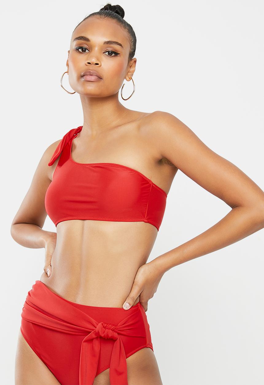 Missguided - Tie one shoulder bikini top - red