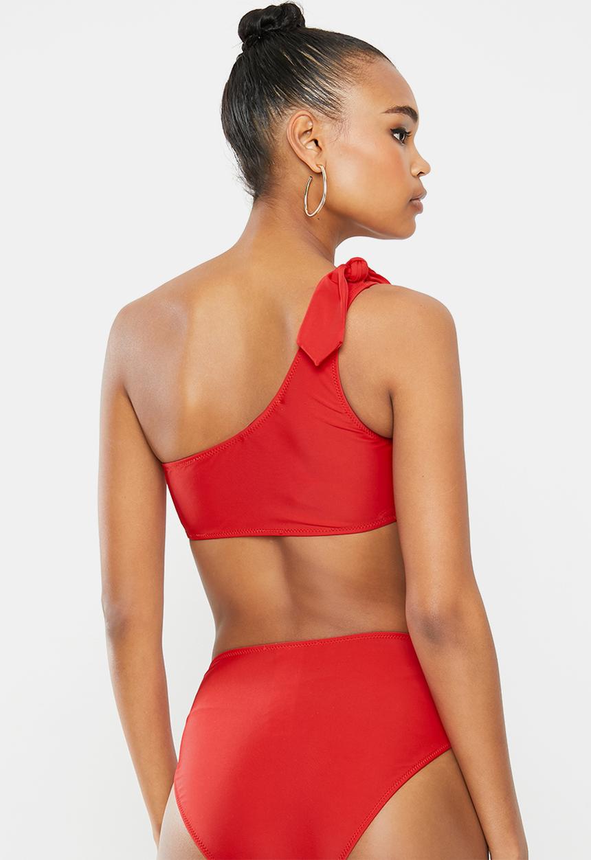 Missguided - Tie one shoulder bikini top - red
