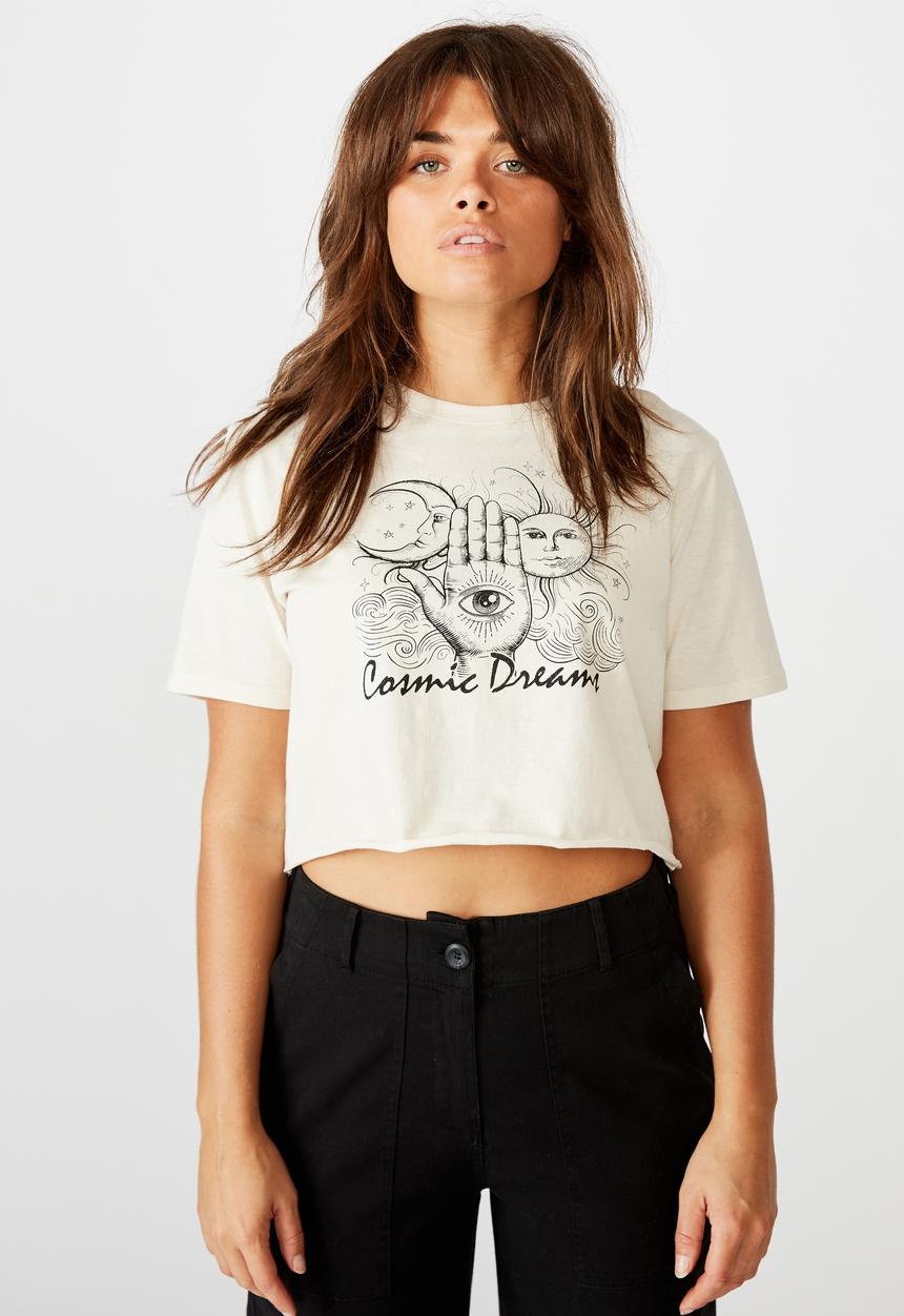 Factorie - Short sleeve raw edge crop T-shirt - washed ivory