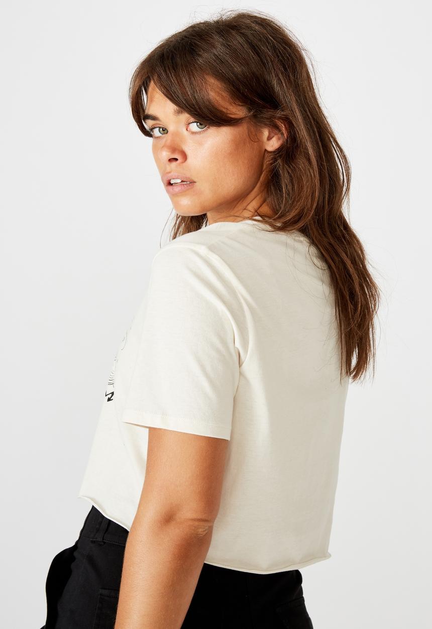Factorie - Short sleeve raw edge crop T-shirt - washed ivory