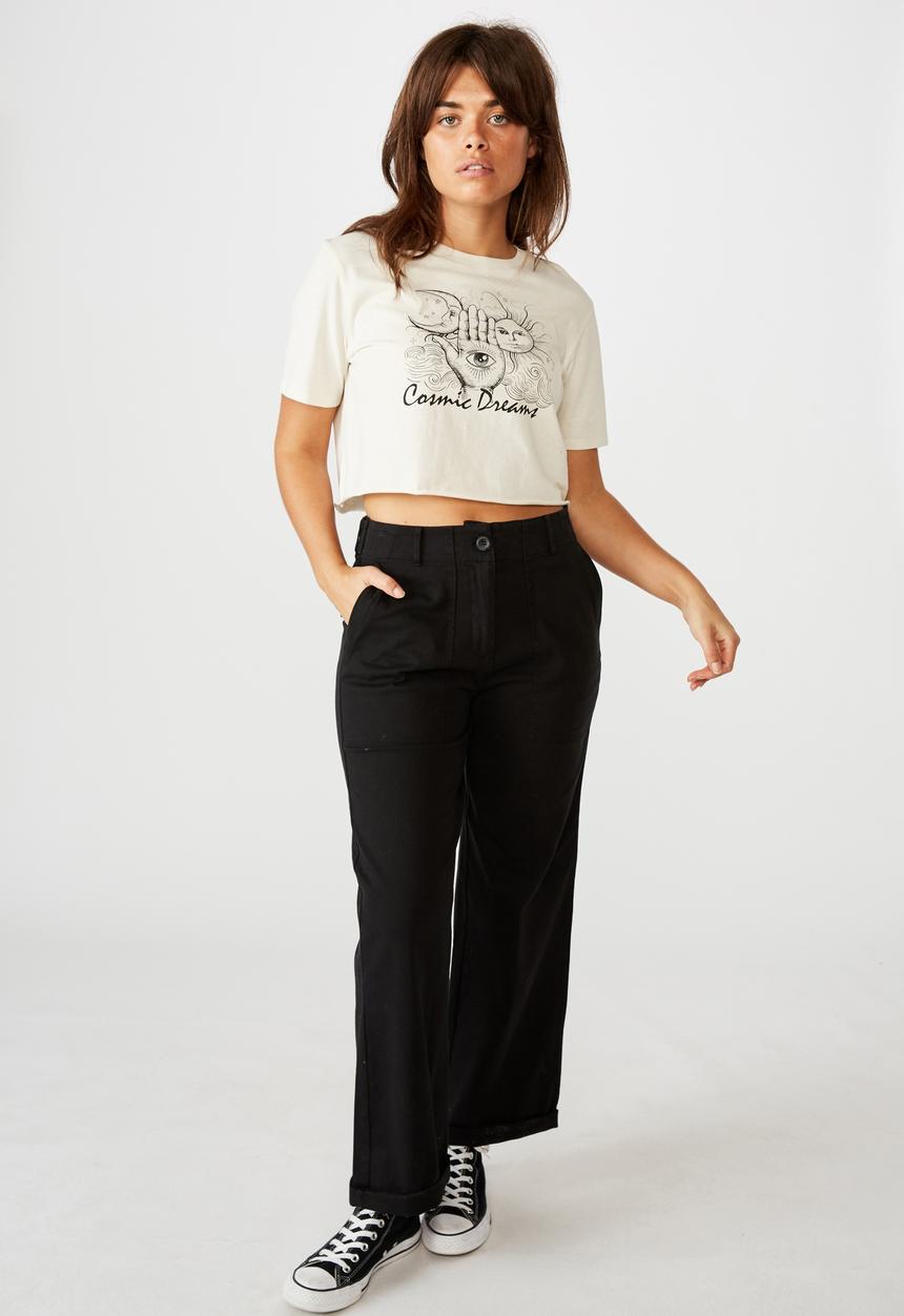 Factorie - Short sleeve raw edge crop T-shirt - washed ivory