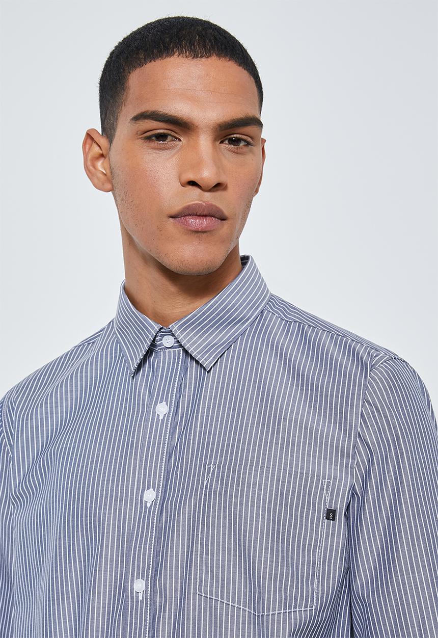 Superbalist - Barber regular fit long sleeve shirt - grey & white