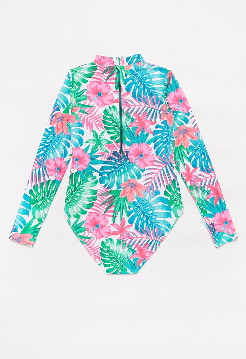 Rebel Republic - Tropical floral print zip up swimsuit - multi