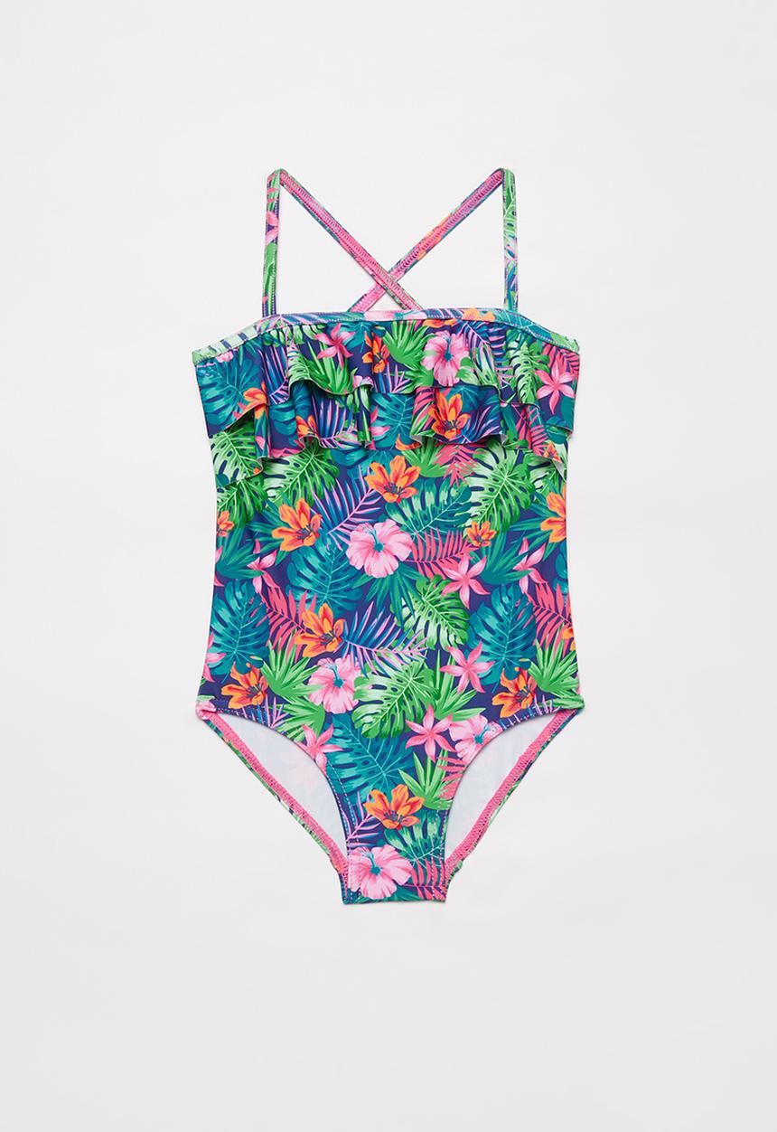 Pop Candy - Tropical one piece frill detail swimsuit - multi