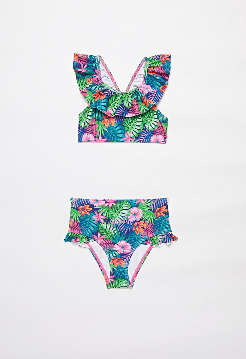 Pop Candy - Tropical two piece frill swimsuit - multi